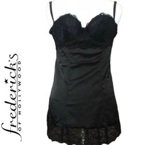 FREDERICK'S OF HOLLYWOOD Black Sexy Lace Chemises Slip Lace-Up Back sz M